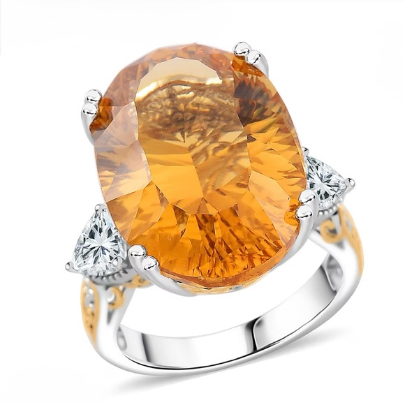 Citrine & White Topaz 21.25 ctw Ring in 18K Yellow Gold & Sterling Silver